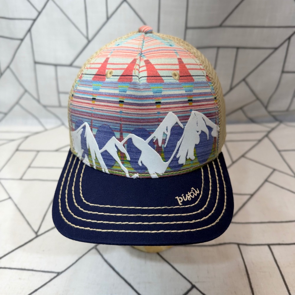 Pistil Trucker Hat OS Multi Color Mountain Graphic Mesh Snapback Cap